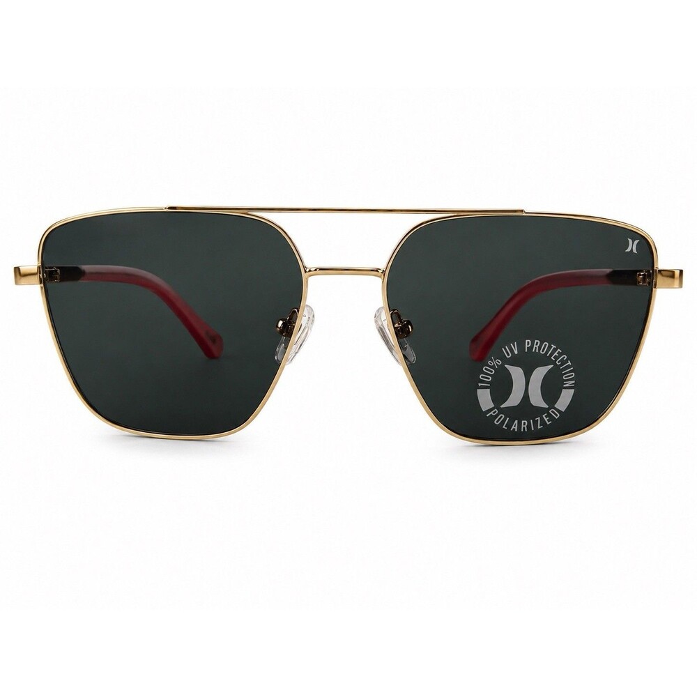 Hurley Polarized Aviator Sunglasses Gold Frame Black Lenses UV400 NWT